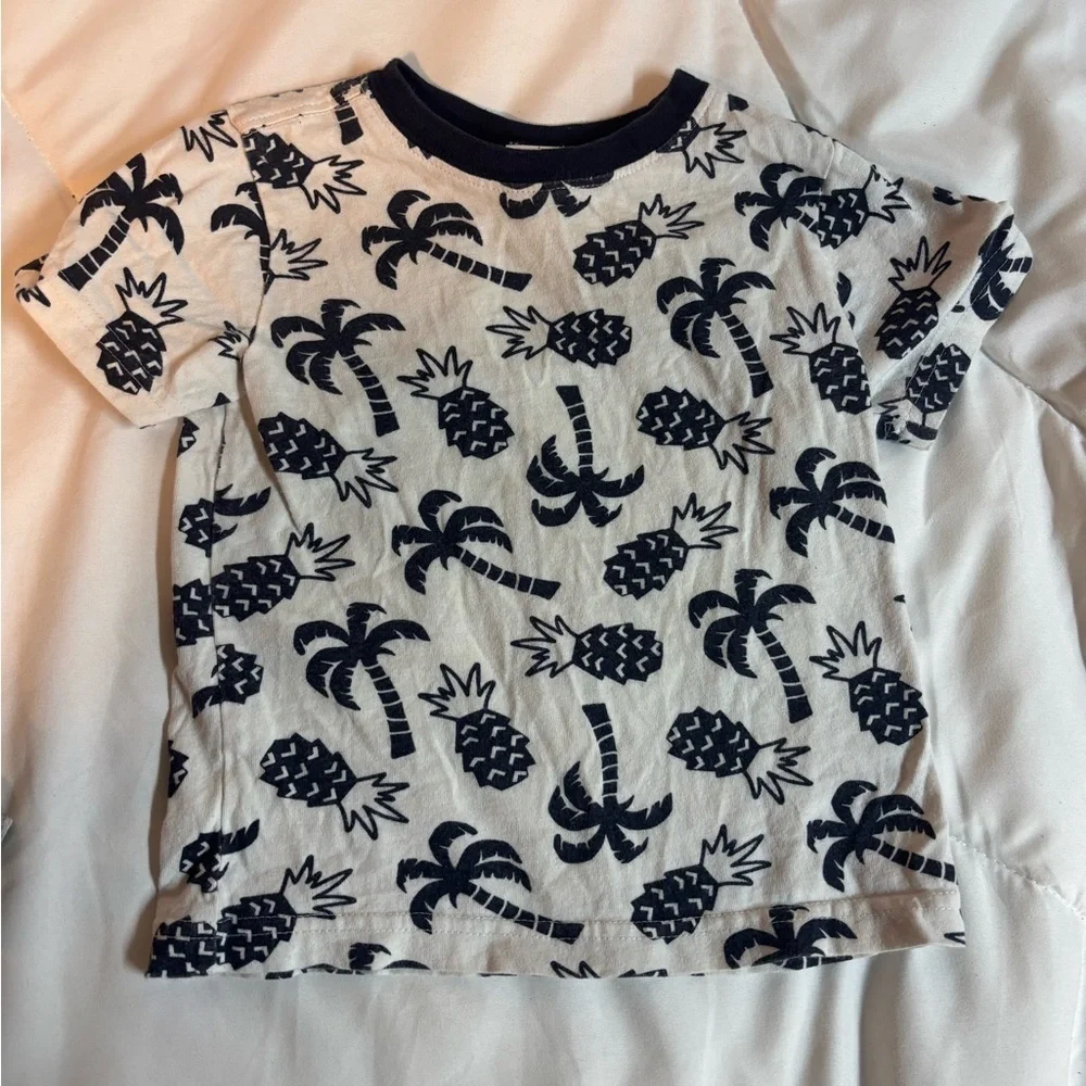Set 3 Blue, Gray, and White Kids Tees Set- sharks, and palm trees size 18-24 m